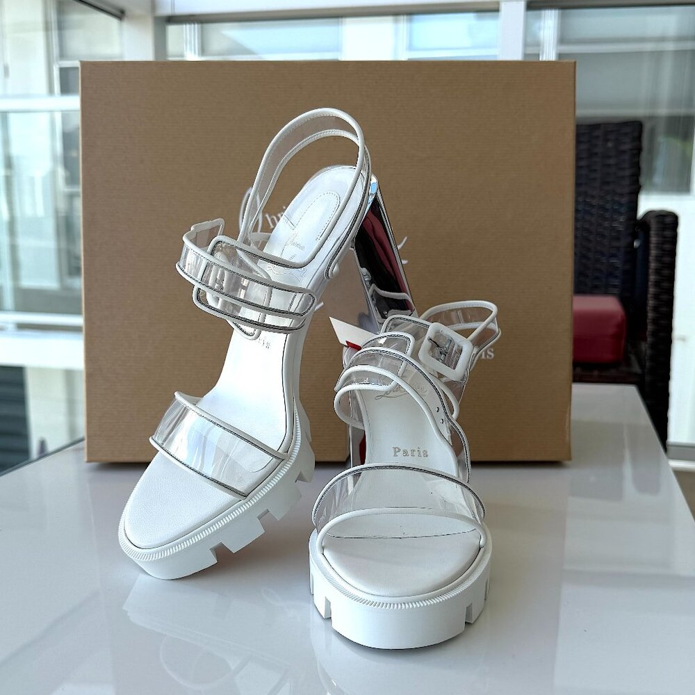 Christian Louboutin PVC Sandals with Leather Trim | Women’s Designer Shoes